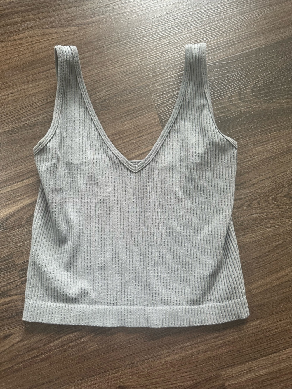 Free People M/L Ribbed Light Gray/Blue Tank Top